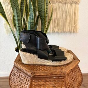 Eileen Fisher Willow Tumbled Leather Wedge Espadrille Sandal